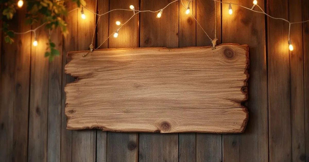 Ein personalisiertes Holzschild mit Familiennamen und Hochzeitsdatum hängt an einer rustikalen Wand
